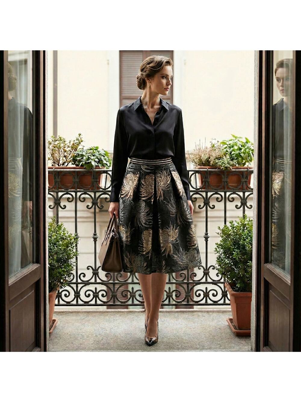 Beatrice. b Women's Metallic Jacquard Pleated midi Skirt Size 8